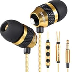 Betron B25 Wired Headphones Earphones with Microphone, Passive Noise Cancelling Earbuds and 3.5mm Headphone Jack, Including Earphone Case and Ear Tips, Gold