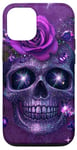 Coque pour iPhone 15 Pro Mignon rose violette et crâne avec étoiles crânes violets