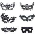 Svart-Pack med 6 kvinnliga maskeradmasker venetianska ögonmask sexig spetsmask för Halloween maskerad karneval fest maskeradbal,