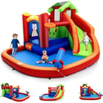 Goplus - 6 en 1 Château Gonflable pour 3 Enfants 3-10 Ans, Structure Gonflable avec Toboggan,Pataugeoire,etc. Rouge&Sans Souffleur