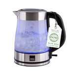 Sensio Home Electric Cordless Glass Kettle 1.7L Quiet Fast Boil with 3000W Rapid Boil Element, Includes Filter, Blue Illumination Jug with Swivel Base and Flip Top Lid, BPA Free