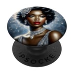 Glamorous Black Woman In Silver Art With Vintage Style PopSockets Adhesive PopGrip