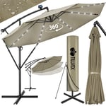 tillvex Parasol déporté LED solaire hexagonale 3M avec manivelle | Pare-soleil avec pied | Protection UV en aluminium pour le jardin | Parasol à manivelle pour le marché déperlant