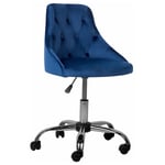 Chaise à Roulettes en Velours Bleu sur Pied Chromé Réglable Dossier Capitonné Tendance et Design Rétro Glamour pour Coin Bureau Beliani