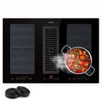 Klarstein - 2 en 1 Plaque de Cuisson Induction avec une Hotte Aspirante pour Ilots Table de Cuisson à 4 Anneaux avec Flex Zone Commande Tactile Hotte