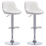 Lot de 2 Tabourets de bar Woltu Tabouret en cuir synthétique, Siège bien rembourré, Hauteur réglable, Facile à nettoyer, Blanc