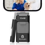 Clé USB pour Phone,Ryican 256Go Clef USB Sauvegarde en Clic USB 3.0 Photostick Externe Mémoire 4 in 1 Pendrive pour iOS/Android/PC/Smartphone/Tablette/PC/Mac,avec Fonction Protection par Passe(Noir)