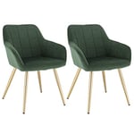 WOLTU Lot de 2 Chaises de Salle à Manger avec accoudoirs, Chaise de Salon Structure en métal et Assise en Velours,Vert Foncé BH232dgn-2