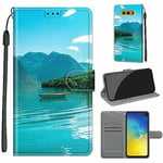 Tveinan Coque pour Samsung Galaxy S10e, Housse de Protection Etui à Rabat Premium en Cuir PU avec Fonction Stand Porte Carte Flip Case Motif Cover pour Samsung S10e - Paysage Vert