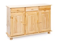 Inter Link - Commode de style rustique - Buffet - Buffet buffet - Style rustique - Meuble d'appoint - Pin massif - 3 portes - 3 tiroirs - Naturel laqué - Abaco