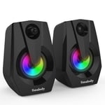 PC Speakers,Mini Desktop Speaker for PC with Colorful LED Light Up,Stereo 2.0 USB Powered 3.5mm Aux Portable Gaming Multimedia Speaker for Computer Laptop Monitor,Tablets,Music Player,10W