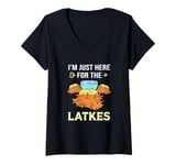 Womens I'm Just Here For The Latkes Jewish Festival Hanukkah V-Neck T-Shirt