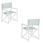 Duo de fauteuil de jardin aluminium Blanc/Vert d'eau - DIRLO - L 56 x l 53 x H 84 cm