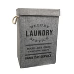 Deluxe Grey Laundry Hamper Foldable Storage Basket Box With Lid & Rope Handles