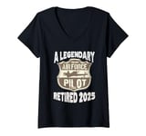 Womens Legendary Air Force Pilot Retired 2025 Retirement Party V-Neck T-Shirt