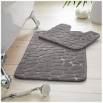 GC GAVENO CAVAILIA Lot de 2 Tapis de Bain en Mousse à mémoire de Forme pour Salle de Bain, très Absorbant l'eau, séchage Rapide, Dos imperméable, antidérapant, Gris