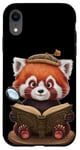 iPhone XR Cute Red Panda with magnify glasses reading a book Girls Boy Case