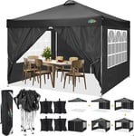 Tonnelle Pliante 3x3 Imperméable avec 4 Parois Barnum de Jardin Pliant Professionnel UV 50+, pour Festival Jardin Camping, Noir