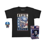 Funko Pocket Pop! & Tee: Marvel - Captain America - pour Les Enfants - Medium - T-Shirt - Vêtements avec Mini-Figurine en Vinyle à Collectionner - Idée de Cadeau pour Les Adultes Les Hommes