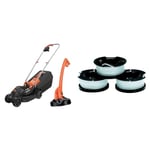 BLACK+DECKER Tondeuse Filaire 1000W et Coupe-Bordures Filaire 250W, Tondeuse à Gazon 32 cm avec 3 Hauteurs de Coupe & Lot de 3 Bobines de Rechange, 3 x 10 m de Fil en Nylon, Fil de ⌀1,5 mm