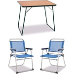 Pack Table Pliable Multi-Usages pour Jardin ou Plage Solenny 80x60 cm en Durolac et 2 Chaises de Plage Pliables de 58x54x81 cm