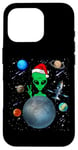 Coque pour iPhone 16 Pro Christmas Alien Santa Peace Hand In Space Santa Hat Xmas