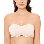 DELIMIRA Soutien Gorge sans Bretelles Grande Taille Invisible Femme Soutien Gorge avec Armature Bandeau Minimiseur sans Rembourrage Rose Blanc 95D