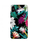 Coque Iphone XS tropical Noir Fleur violet rose