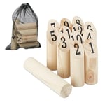 Relaxdays Kubb en Bois, Jeu de quilles finlandaises, kubbs numérotés, Jeu d'extérieur, pour Adultes et Enfants, Nature