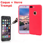 Coque Silicone pour iPhone 7Plus /8Plus Rouge Antichoc + 2 Verres Trempes Little