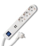 REV Ice Multiprise avec USB, multiprise 3 Prises, 2 Ports USB, Chargeur 1,4 m, Max. 3680 W, Blanc