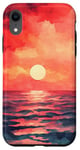 Coque pour iPhone XR Housse de téléphone motif aquarelle géométrique plage et océan coucher de soleil rouge