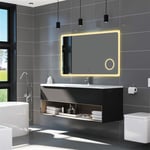 Biubiubath - Miroir anti-buée avec horloge, 3 en 1 éclairage blanc froid chaud neutre anti buée tactile mural miroir lumineux cosmétique de