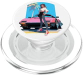 Fille de style anime et manga devant une voiture de sport rose PopSockets PopGrip pour MagSafe