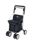 Carlett - Chariot de supermarché - homologué médical - siège avec Dossier intégré - 4 Roues à 3 Positions - capacité 15 kg - Sac Amovible 29L - Couleur Noir