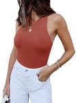 REORIA Womens Sleeveless Halter Neck Racer Back Leotard High Waist Thong Bodysuits Tank Tops Rusty Red X-Small