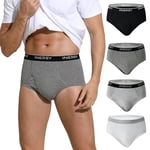 INNERSY Pants Men Cotton Briefs with Fronts Fly Underwear Comfy Underpants Sport Multipack 4 (XL, Black/White/Grey/Heather Grey)