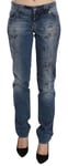 GALLIANO Jeans Blue Printed Low Waist Skinny Denim Trousers Pants W31