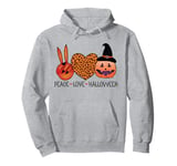 Peace love Halloween Pumpkin witch hat fingers women girls Pullover Hoodie