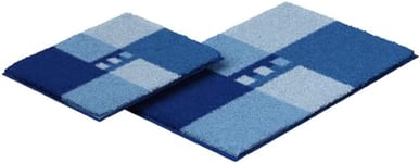 Linea Due Tapis de Bain 3D, Ultra Doux et Absorbant, Antidérapant, 5 Ans de Garantie, MERKUR, Set de 2 Pièces 40x50+50x80 cm, Bleu