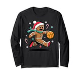 Gingerbread Man Playing Basketball - Christmas Sports Fun Long Sleeve T-Shirt