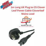 1m Long UK Plug to C5 Clover Leaf Power Cable Cloverleaf Mains Lead