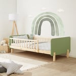 Cadre de lit en bois 90x200 cm enfant bebe vert sommier à lattes pin Homestyle4u