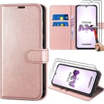 2 härdade glasögon + fodral för Samsung Galaxy A34 5G Rosa Stötsäker lädereffekt 360° skydd Rosa