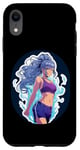 Coque pour iPhone XR Fille de style anime et manga aux cheveux bleus en tenue de sport