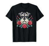 Roses Flowers Miniature Schnauzer Schnauzers T-Shirt