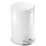 simplehuman CW1853CB 4.5L Round Pedal Bin, Small Bin for Bathroom Bedroom Office, Strong Steel Pedal, Silent Soft Close Lid, Inner Bucket, Non-Skid Base, White Steel