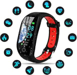 Montre Connectée Femmes Homme Enfant IP68 Etanche Bracelet Connecté Écran Montre Sport Tracker d'Activité pour Android iOS- Rouge