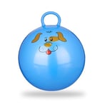 Relaxdays 10022554_45, 45 cm, Blue Kids Bouncy Ball with Handle, Dog, For In-and Outdoors, Animal Print, Space Hopper, Diameter