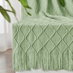 inhand Sage Green Throw Blanket for Couch, Soft Living Room Home Decor Knitted Blanket with Tassel, Outdoor Lightweight Breathable Summer Blanket, Farmhouse Warm Woven Decorative, 50"x60"